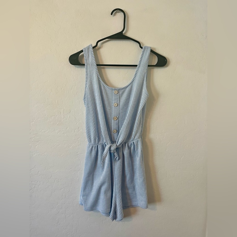 Caution To The Wind Light Blue Striped Romper